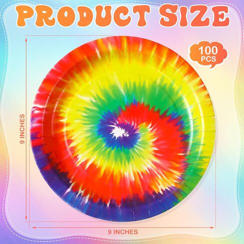 100 Pcs Tie Dye Plates 9 Inch Disposable Tie Dye Party Dinnerware Supplies Rainbow Paper Plates Tie Dye Party Supplies Tie Dye Birthday Decorations for Dinner Party Birthday Holiday in Saudi Arabia