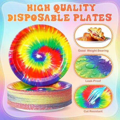 100 Pcs Tie Dye Plates 9 Inch Disposable Tie Dye Party Dinnerware Supplies Rainbow Paper Plates Tie Dye Party Supplies Tie Dye Birthday Decorations for Dinner Party Birthday Holiday in Saudi Arabia