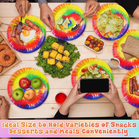 100 Pcs Tie Dye Plates 9 Inch Disposable Tie Dye Party Dinnerware Supplies Rainbow Paper Plates Tie Dye Party Supplies Tie Dye Birthday Decorations for Dinner Party Birthday Holiday in Saudi Arabia