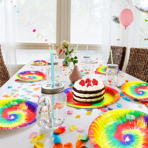 100 Pcs Tie Dye Plates 9 Inch Disposable Tie Dye Party Dinnerware Supplies Rainbow Paper Plates Tie Dye Party Supplies Tie Dye Birthday Decorations for Dinner Party Birthday Holiday in Saudi Arabia