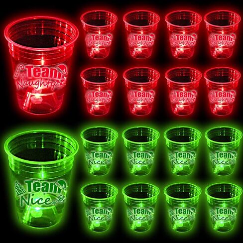 mishunyus 24 Pcs Christmas Party Cups,Glowing Christmas Team Naughty or Nice Party Cups Decoration Cups for Christmas Party Cups Party Supplies(Red & Green) in Kuwait