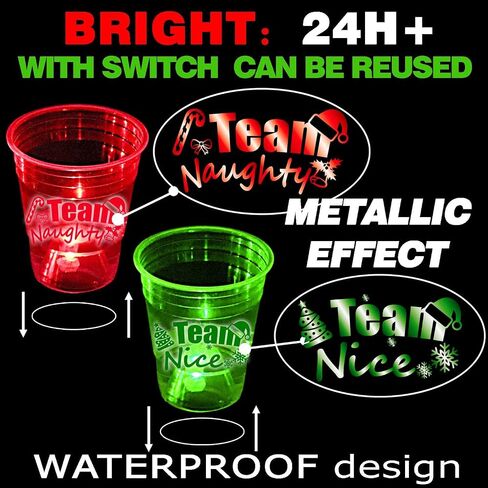 mishunyus 24 Pcs Christmas Party Cups,Glowing Christmas Team Naughty or Nice Party Cups Decoration Cups for Christmas Party Cups Party Supplies(Red & Green) in Kuwait
