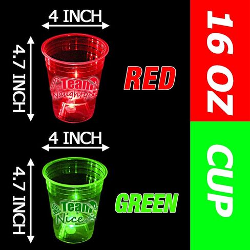 mishunyus 24 Pcs Christmas Party Cups,Glowing Christmas Team Naughty or Nice Party Cups Decoration Cups for Christmas Party Cups Party Supplies(Red & Green) in Kuwait