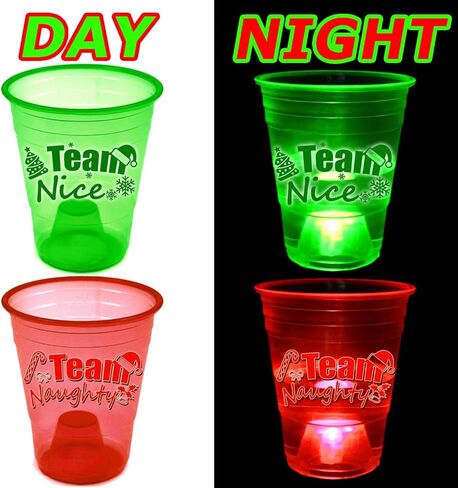 mishunyus 24 Pcs Christmas Party Cups,Glowing Christmas Team Naughty or Nice Party Cups Decoration Cups for Christmas Party Cups Party Supplies(Red & Green) in Kuwait