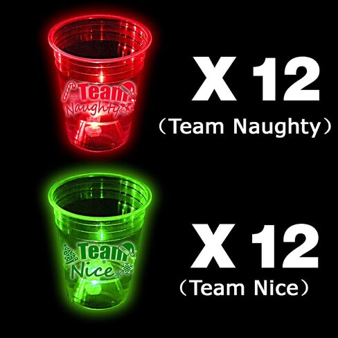 mishunyus 24 Pcs Christmas Party Cups,Glowing Christmas Team Naughty or Nice Party Cups Decoration Cups for Christmas Party Cups Party Supplies(Red & Green) in Kuwait