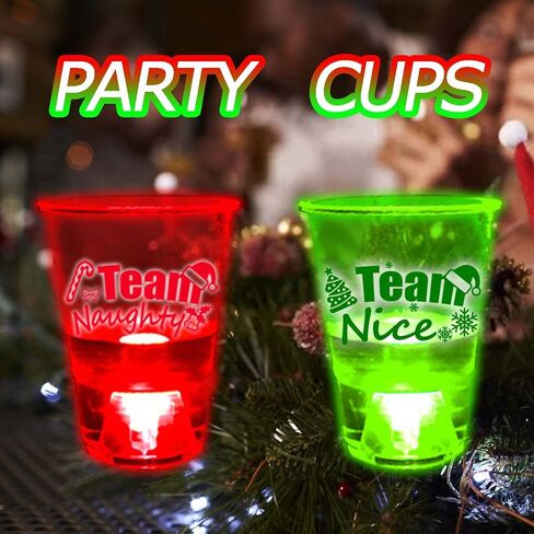 mishunyus 24 Pcs Christmas Party Cups,Glowing Christmas Team Naughty or Nice Party Cups Decoration Cups for Christmas Party Cups Party Supplies(Red & Green) in Kuwait