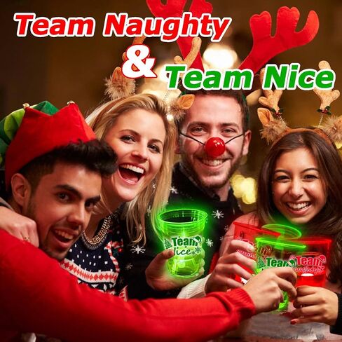 mishunyus 24 Pcs Christmas Party Cups,Glowing Christmas Team Naughty or Nice Party Cups Decoration Cups for Christmas Party Cups Party Supplies(Red & Green) in Kuwait