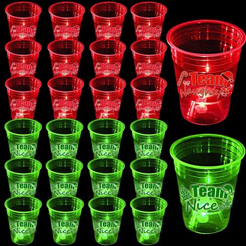 mishunyus 24 Pcs Christmas Party Cups,Glowing Christmas Team Naughty or Nice Party Cups Decoration Cups for Christmas Party Cups Party Supplies(Red & Green) in Kuwait