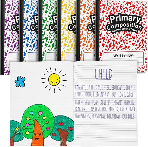 Henoyso 6 PCS PROMS PROMAL COPPOCITY COPPOONTION K-2 64 PAGES PRIMAL SCOPED BOOKS for 1st 2nd Dreves Kids Writing Drawing Practice Notebooks for Previcoool Ristoren School (Black) in Kuwait