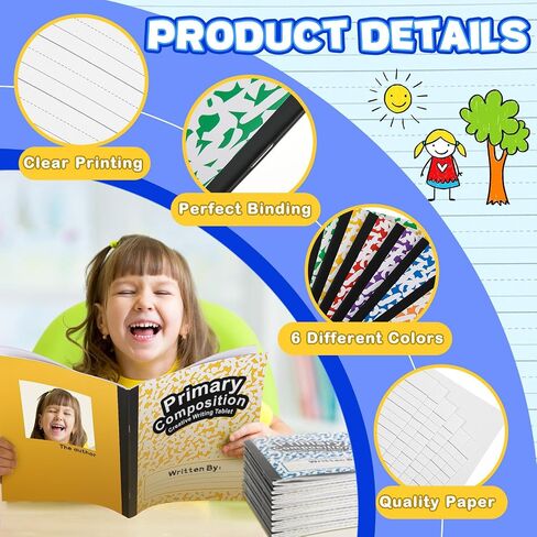Henoyso 6 PCS PROMS PROMAL COPPOCITY COPPOONTION K-2 64 PAGES PRIMAL SCOPED BOOKS for 1st 2nd Dreves Kids Writing Drawing Practice Notebooks for Previcoool Ristoren School (Black) in Kuwait