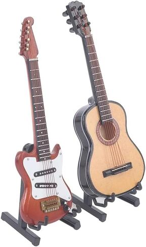 1/6 Miniature Guitar Model Dollhouse Wooden Guitar Wooden Musical Instrument with Stands Mini Guitar Ornament Children's Room Decoration Small Crafts Ornaments Home Decor (Brown) in Kuwait