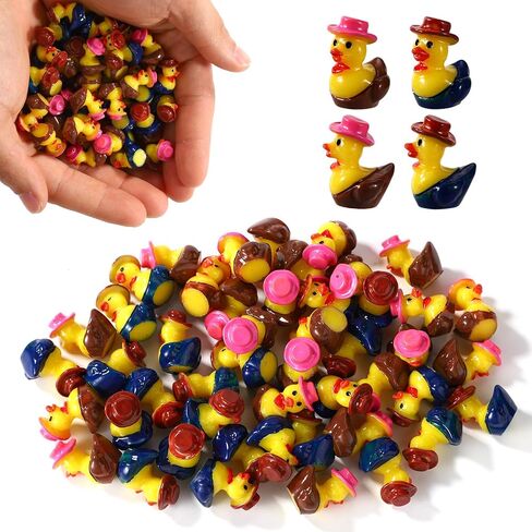 50pcs Mini Resin Cowboy Ducks, Tiny Small Cowboy Sheriff Resin Duck Figurine Miniature Garden Decor for Home Office Car Dashboard Decor Festive Gift (Brown, Pink) in Saudi Arabia