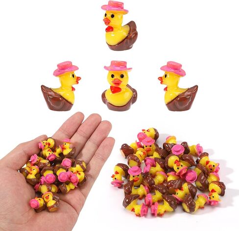 50pcs Mini Resin Cowboy Ducks, Tiny Small Cowboy Sheriff Resin Duck Figurine Miniature Garden Decor for Home Office Car Dashboard Decor Festive Gift (Brown, Pink) in Saudi Arabia