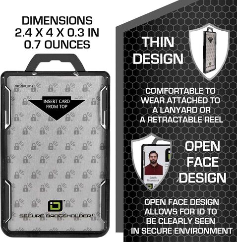 RFID Blocking Secure Badge Holder Lite – Vertical 1 Card Holder – Heavy Duty Hard Plastic ID Card Holder – Molded and Assembled in The USA – Black – Quanty 2 in Saudi Arabia