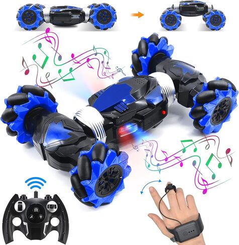 Gesture Sensing RC Stunt Car with Lights Music Hand Controlled Remote Control Car 4WD 2.4GHz Off-Road 360° Double Sided Rotation Stunt Car Birthday Gift Idea for Boys Girls (Blule) in Saudi Arabia