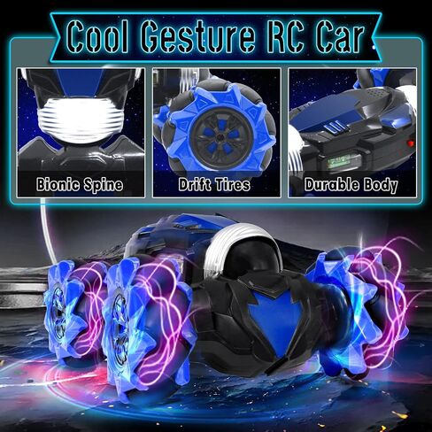 Gesture Sensing RC Stunt Car with Lights Music Hand Controlled Remote Control Car 4WD 2.4GHz Off-Road 360° Double Sided Rotation Stunt Car Birthday Gift Idea for Boys Girls (Blule) in Saudi Arabia