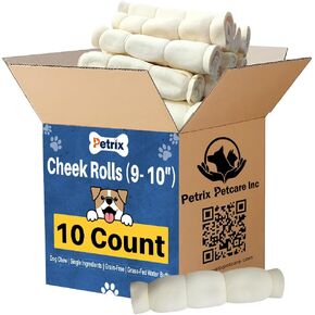 Beef Cheek Rolls for Dogs 9-10" - 10 Count - Single Ingredient Long Lasting Dog Chew - Bones for Aggressive Chewers Naturally Rich in Collagen Grain-Free, No Artificial Preservatives