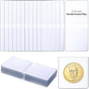 200 Pack 2 x 2 Inch Double-Pocket-Coin-Flips - Coin Pocket Holders, Unplasticized Coin Sleeves, Vinyl Coin Collection Holder for Long Term Coin Storage, Safety Coin Flips, Vinyl Coin Flips