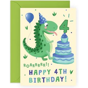 CENTRAL 23 4th Birthday Card Boy - Dinosaur Birthday Card - Fourth Bday - Grandson Birthday Card - Milestone - Comes With Fun Stickers - Made In UK