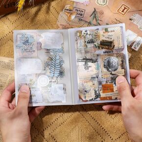 120 PCS خمر Scrapbooking اللوازم المقاوم للماء Retro Nature Scrapbook Paper Journaling Kits Teeshetic Decorative Crafts Diy Handbook for Junk Journal Planners Diary Collage in Kuwait