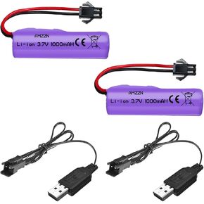 2pcs 3.7v 1000mAh بطارية Lipo مع كابل USB شحن CART Battery SM-2P SPILP ل TB202 TB201 TM201 TM202 TC141 DE35 DE38 DE40 DE50 RC ، شاحنات ، مركبات مركبة (2PCS Battery+2USB)