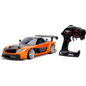 Jada Toys Fast & Furious Han’s Mazda RX-7 Drift RC Car ، 1: 10 مقياس 2.4 جيجا هرتز التحكم عن بعد البرتقالي والأسود ، جاهز للتشغيل ، شحن USB (قياسي) (99700)