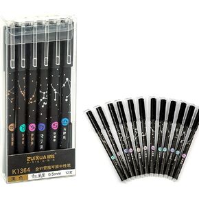 أقلام الحبر الهلام 12pcs قابلة للمحو ، مع ممحاة 0.5 ملم نقطة غرامة سوداء/زرقاء 12 كوكبة حبر متوسط ​​النقطة الإبداعية لمكتب كتابة اليومية مدرسة المنزل (أسود)