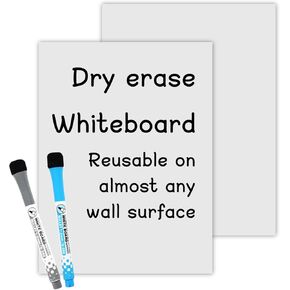 Self-Stick Dry Erase Board for Wall, White Board Dry Erase Sheets 16 x 12 Inch 2 Pack and 2 Marker, Dry Erase Whiteboards Reusable on Almost Any Wall Surface