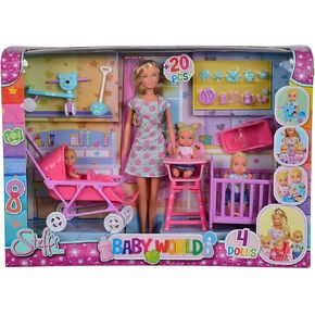 Simba Toys Steffi Love Baby World Set - Kindergarten Teacher Steffi Doll with Baby, Cot, Stroller, High Chair, and Bathtub, Ages 3+