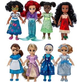 Disney Store Official Once Upon a Story Princess Toys Set with 8 Poseable Mini Dolls: Cinderella, Ariel, Belle, Tiana, Rapunzel, Elsa, Moana & Mirabel - Reusable Clear-Window Carry Case with Handle