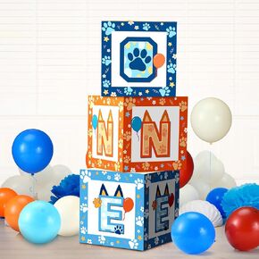 3 Pcs First Blue Dog Paw Print Birthday party Decorations 1st Balloon Boxes with 25 Balloons Dog Paw One Boxes Decorations Birthday Party Supplies for Backdrop Supply