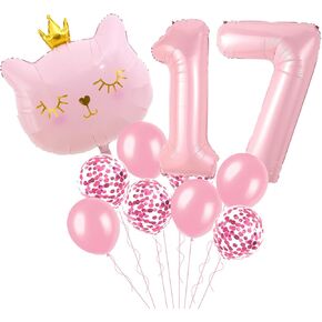 Cat Birthday Decorations, Cat Balloons, Pink 6 Balloon Number, Cat Themed Birthday Party Decorations, 6th Birthday Decorations For Girls
