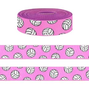 5 Yards Sports Volleyball Ribbon for Crafting Sewing, 7/8 Inch Red Grosgrain Ribbons for Gift Wrapping, Track Field Balls Ribbons for Hair Bow Cheerleader Accessories