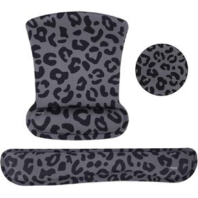 MOSISO Wrist Rest Support for Mouse Pad&Keyboard Set, Leopard Grain Ergonomic Mousepad&Coaster Non-Slip Base Home/Office Pain Relief&Easy Typing Cushion with Neoprene Cloth&Raised Memory Foam, Black