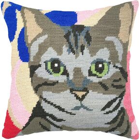 Howie's Needlepoint Needlepoint Kits for Adults, Pillow Front Cross Stitch Kit with Embroidery Pattern on Canvas, Yarn, 2 Needles and Instruction, 16 x 16inch(Dragon Li Cat)