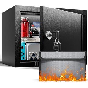 Fireproof Waterproof Mini Kids Safe - (0.22 cu. ft.) Small Box with Key Lock for Kids, Money Safe for Cash Jewelry and Important Documents