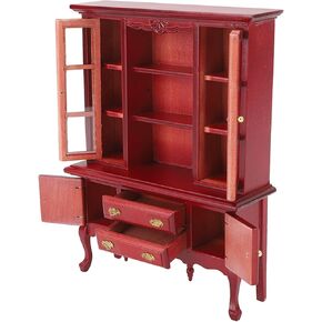 VBESTLIFE Dollhouse Furniture Cabinet, 1:12 Scale Wooden Cupboard Bookcase Display Shelf, Dollhouse Bookshelf for DIY Dollhouse Living Room (White)