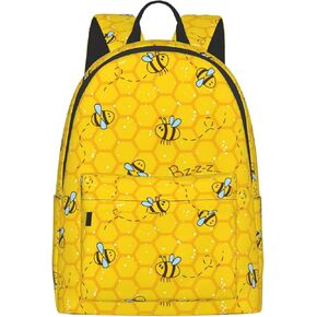 16 inch backpack Cute Cartoon Bee Honeycomb Laptop Backpack Full Print School Bookbag Shoulder Bag for Travel Daypack