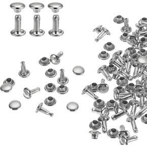 HARFINGTON 100 Sets Double Cap Leather Rivets, 6x6mm Round Cap Tubular Metal Studs Leather Crafting Rivets for Fabric Belt Pet Collar Boot Bag Repair and Decoration, Gold