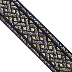 JL 412 Jacquard Metallic Silver Gold Black Celtic Ribbon Trim 1-3/8" (35mm) 5 Yards DIY for Sewing Crafting Home Decor, Wedding, Gift Wrapping hat Bands