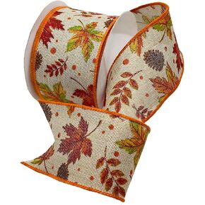 Morex Ribbon Wired Burlap Leaf Burlap Ribbon, 1.5 inch by 10 Yards, Orange, 7795.40/10-620