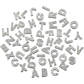 52PCS 8mm A-Z Rhinestone Letters Charms for Bracelet Jewelry Making Junk Case Charms Letter Nail Charms Shoes Charms Slide Crystal Alloy Alphabet Beads DIY Custom Name Initial Silver Charms
