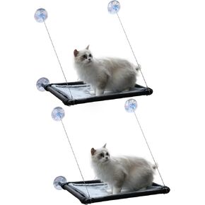 2 Pack Cat Window Hammock Perch,Cat Bed Shelves with Cushion Cover Easy to Install and Space Saving (Black, Large)