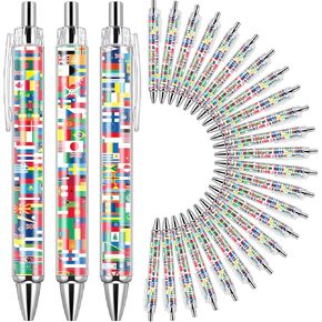 Janlaugh 50 Pcs International Flag Pens World Ballpoint Retractable Country Flags Pens Bulk Multicultural Party Favors Decoration Gift for Sports Events Home Office Supplies