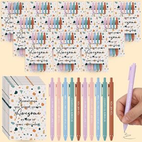 Spakon 60 Pcs Positive Affirmation Ballpoint Pens with 12 Pcs Awesome Reminder Cards Inspirational Self Love Gifts for Employee Coworker Student Office Supplies Mental Health Gifts