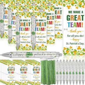 50 Sets St. Patrick's Day Gifts for Coworker Employee Team Staff Appreciation Gift Bulk Include Irish Green Shamrock Ballpoint Pens Bookmark Greeting Card Twist Ties(Coworker Appreciation)