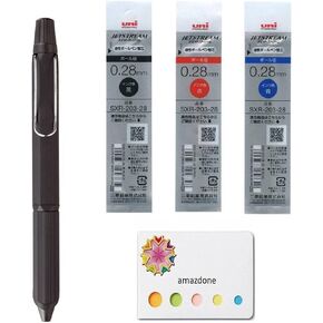 amazdone Uni Jetstream EDGE 3,0.28 3Colors Ballpoint Pen Black Body(SXE3250328.24)＋Jetstream EDGE 0.28mm Ballpoint pen refill 3Colors（SXR-203-28 Black Red Blue） Sticky Notes Value Set