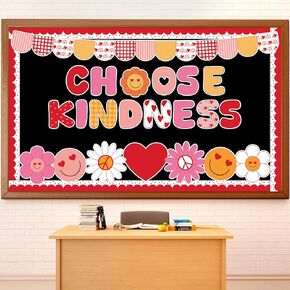 Groovy Valentine's Day Classroom Bulletin Board Decoration Heart Smile Face Cut Outs Valentine Bulletin Board Set Love Heart Cutouts with Borders for School Nursery Chalkboard Door Decor
