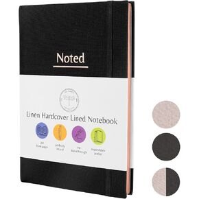 A5 Linen Hardcover Journal – Natural Blush, 160 Lined Pages, No-Bleed Paper, Lay Flat Notebook with Pocket, Satin Bookmark, Elastic Band – Elegant Writing Journal for Notes & Gifts