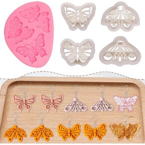 Fchil Butterfly Polymer Clay Cutters for Earrings, 5 Pcs Monarch Butterfly Clay Cutters for Polymer Clay Jewelry, Embossed Moth Polymer Clay Cutters for Handmade Craft